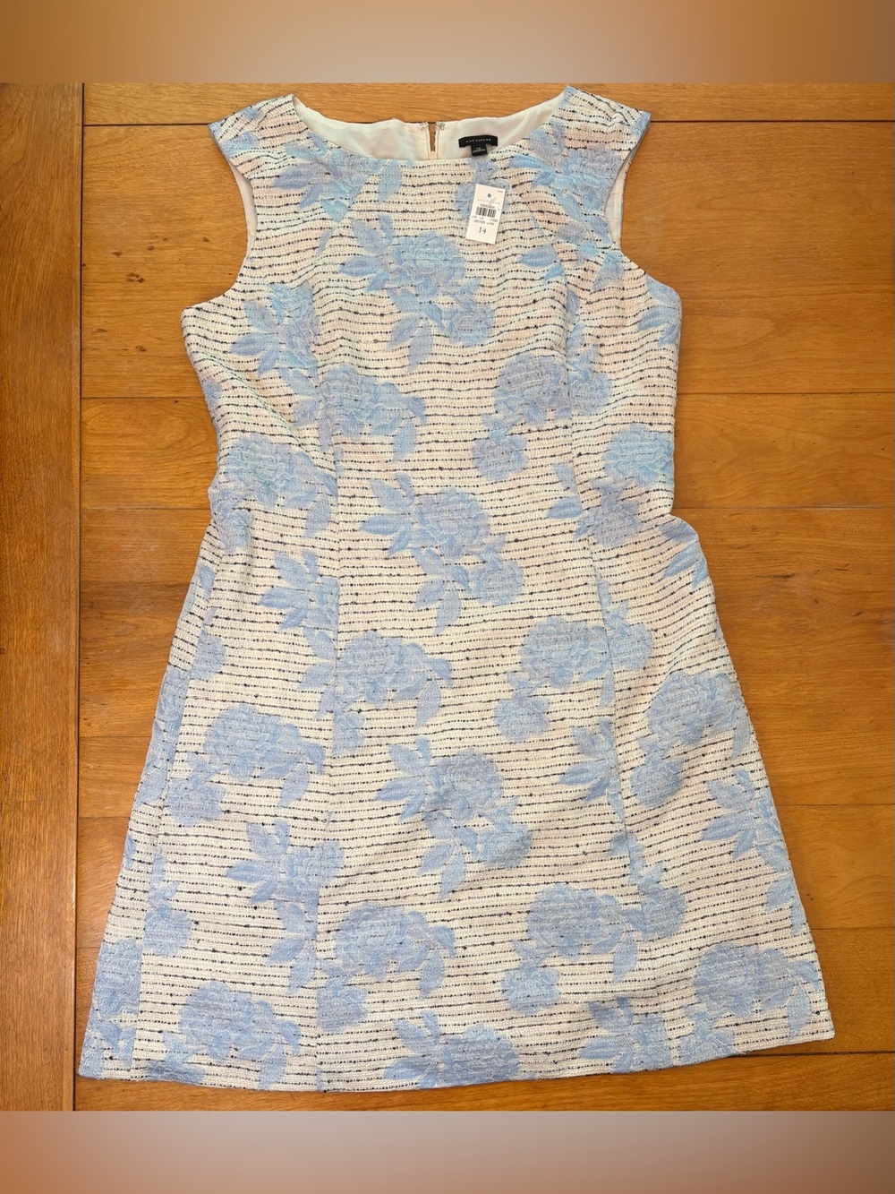 Ann Taylor Dress 14 NWT Blue Floral Tweed Fit Flare Office Wedding Guest